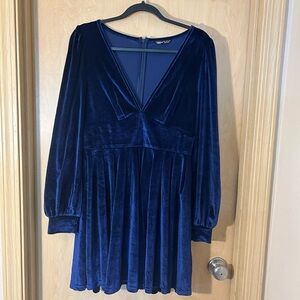 SHEIN Royal Blue Velvet long sleeve dress